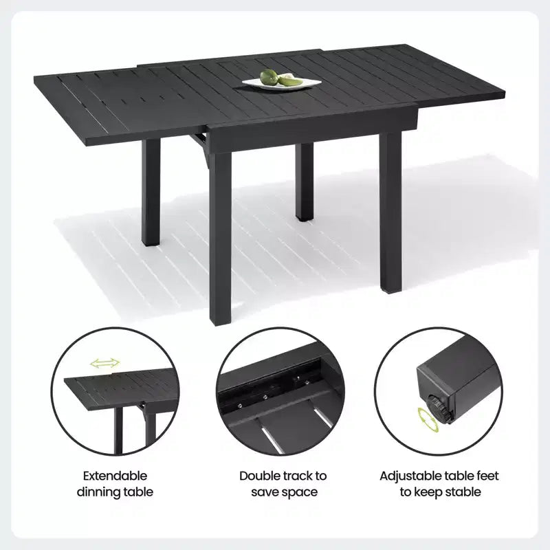 Crestlive Products Set da pranzo da esterno moderno in alluminio, tavolo da pranzo allungabile con sedie pieghevoli per 4-10 persone, per esterni