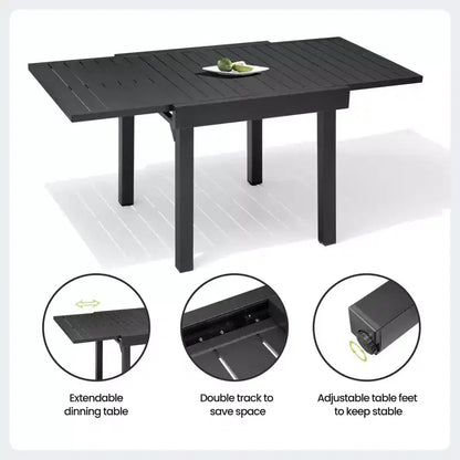 Crestlive Products Set da pranzo da esterno moderno in alluminio, tavolo da pranzo allungabile con sedie pieghevoli per 4-10 persone, per esterni
