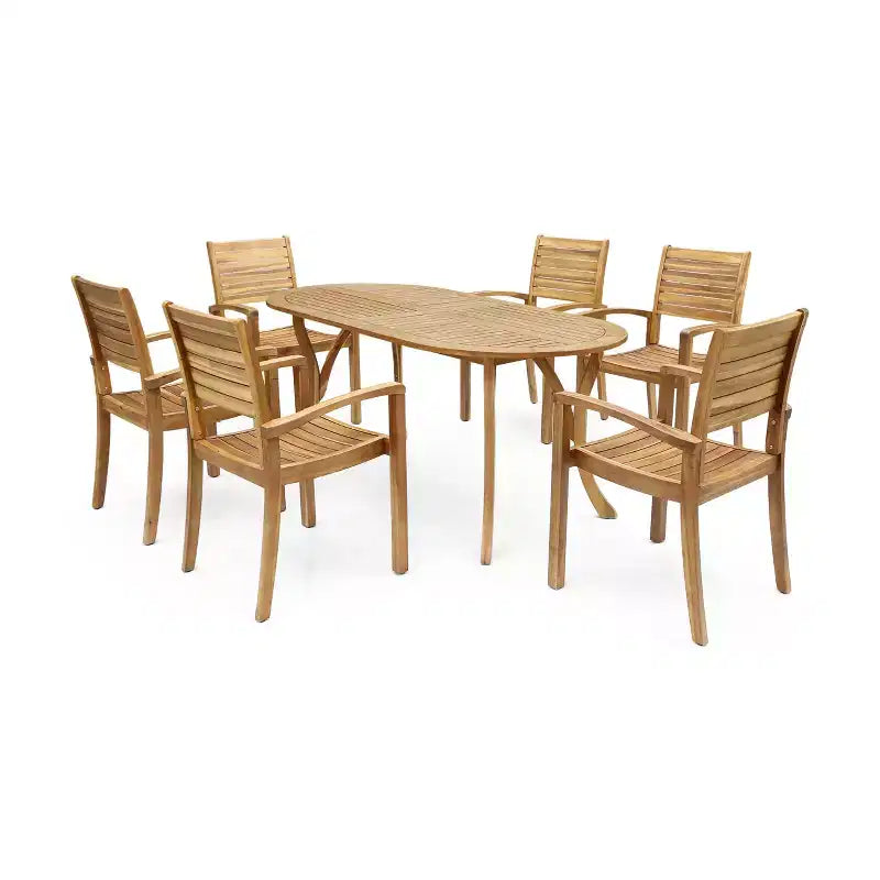 Christopher Knight Home Holloway Outdoor Slatted Acacia Wood 7 Piece Dining Set
