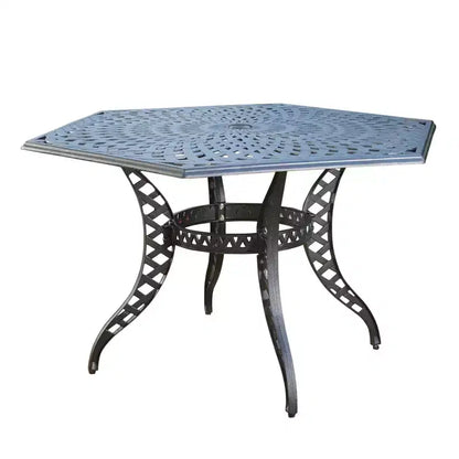 Christopher Knight Home Engelhardt Outdoor Cast Aluminum Hexagonal 7 Piece Dining Set, Antique Matte Black