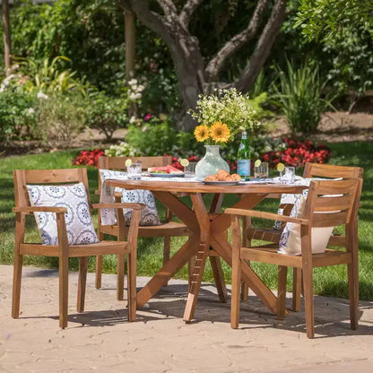 GDFStudio Brigitte Outdoor 5 Piece Rustic Acacia Wood Dining Set