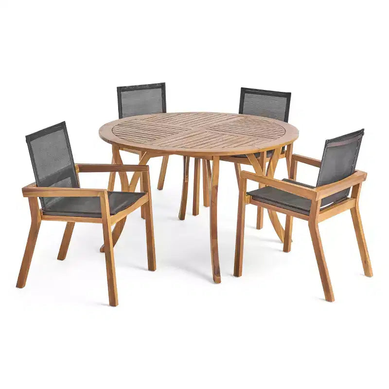 Christopher Knight Home Lockett Outdoor Mesh and Acacia Wood 5 Piece Dining Set