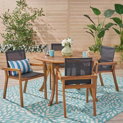 Christopher Knight Home Lockett Outdoor Mesh and Acacia Wood 5 Piece Dining Set
