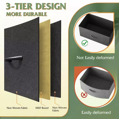 10-Drawer Fabric Dresser, Sturdy Metal Frame Organizer Unit with Side Pockets and Hooks for Bedroom, Living Room, Hallway, Black