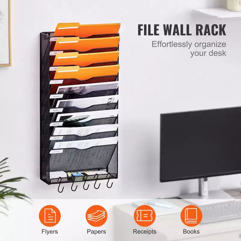 VEVOR Portadocumenti da Parete, Supporto per Archivio da Parete in Rete a 10 Tasche, Organizzatore da Parete in Metallo per Riviste, Posta, Carta e Documenti