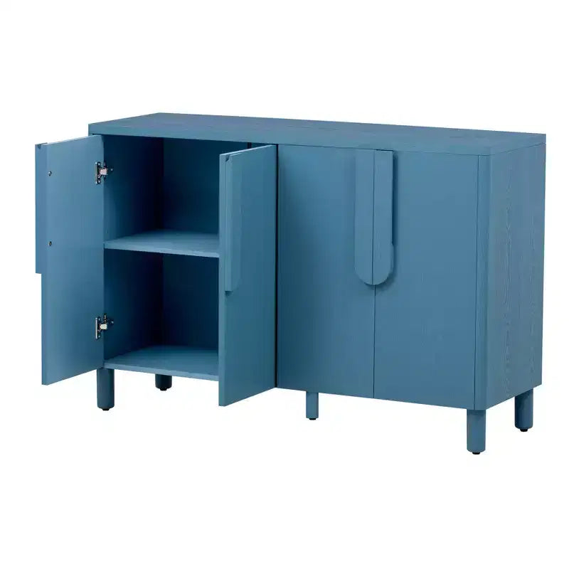 Madia a 4 Ante con Spazio Contenitore, Credenza in Legno con Maniglie ad Arco Uniche e Ripiani Regolabili per Sala da Pranzo
