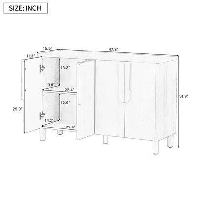 Madia a 4 Ante con Spazio Contenitore, Credenza in Legno con Maniglie ad Arco Uniche e Ripiani Regolabili per Sala da Pranzo