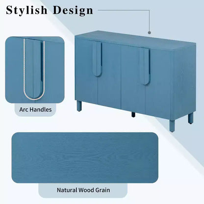 Madia a 4 Ante con Spazio Contenitore, Credenza in Legno con Maniglie ad Arco Uniche e Ripiani Regolabili per Sala da Pranzo