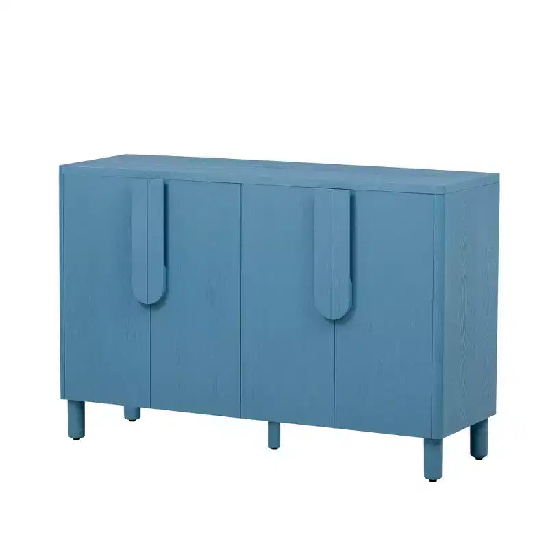Madia a 4 Ante con Spazio Contenitore, Credenza in Legno con Maniglie ad Arco Uniche e Ripiani Regolabili per Sala da Pranzo