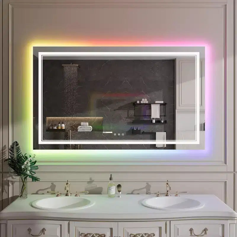RGB LED Mirror for Bathroom, Mirror with 8 RGB Backlit & 3 Front Lit (Adjustable Individually),Horizontal/Vertical