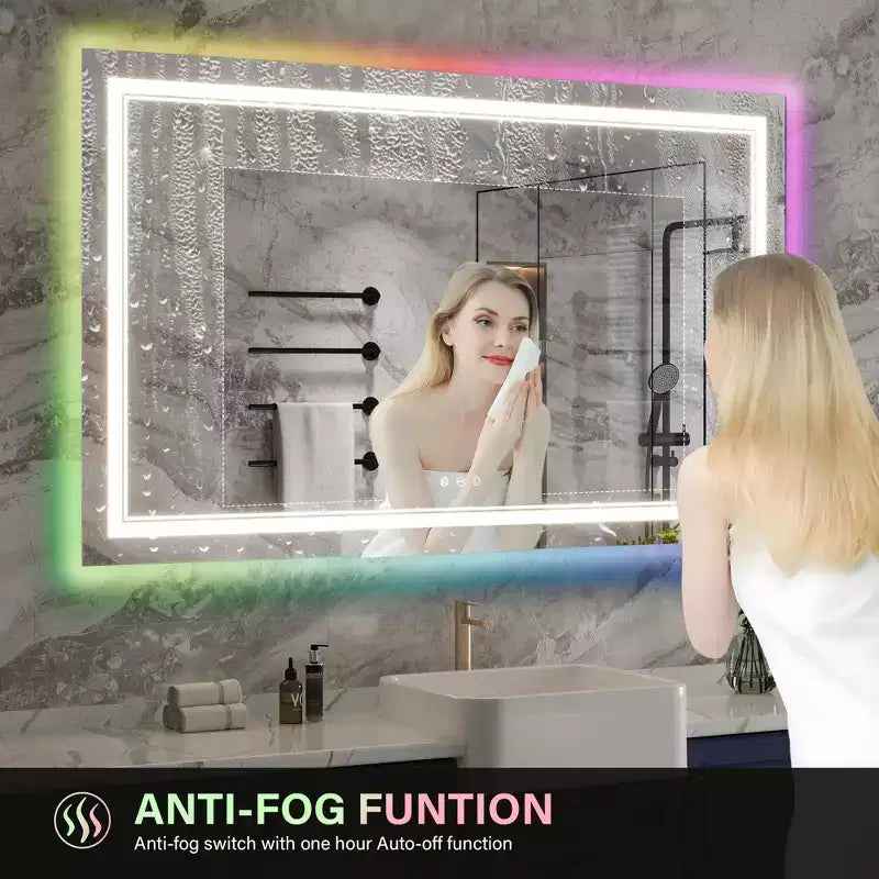 RGB LED Mirror for Bathroom, Mirror with 8 RGB Backlit & 3 Front Lit (Adjustable Individually),Horizontal/Vertical