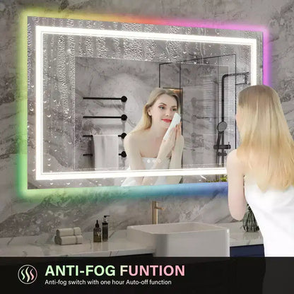 RGB LED Mirror for Bathroom, Mirror with 8 RGB Backlit & 3 Front Lit (Adjustable Individually),Horizontal/Vertical