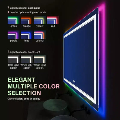 RGB LED Mirror for Bathroom, Mirror with 8 RGB Backlit & 3 Front Lit (Adjustable Individually),Horizontal/Vertical