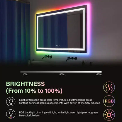 RGB LED Mirror for Bathroom, Mirror with 8 RGB Backlit & 3 Front Lit (Adjustable Individually),Horizontal/Vertical