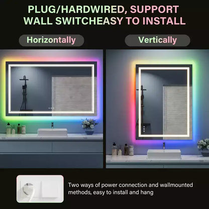 RGB LED Mirror for Bathroom, Mirror with 8 RGB Backlit & 3 Front Lit (Adjustable Individually),Horizontal/Vertical