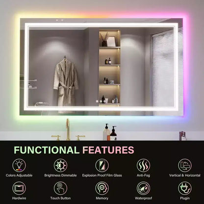 RGB LED Mirror for Bathroom, Mirror with 8 RGB Backlit & 3 Front Lit (Adjustable Individually),Horizontal/Vertical