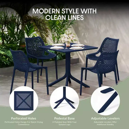 WestinTrends Playa 5-Piece Modern Square Patio Dining Table Set with Stackable Patio Dining Chairs