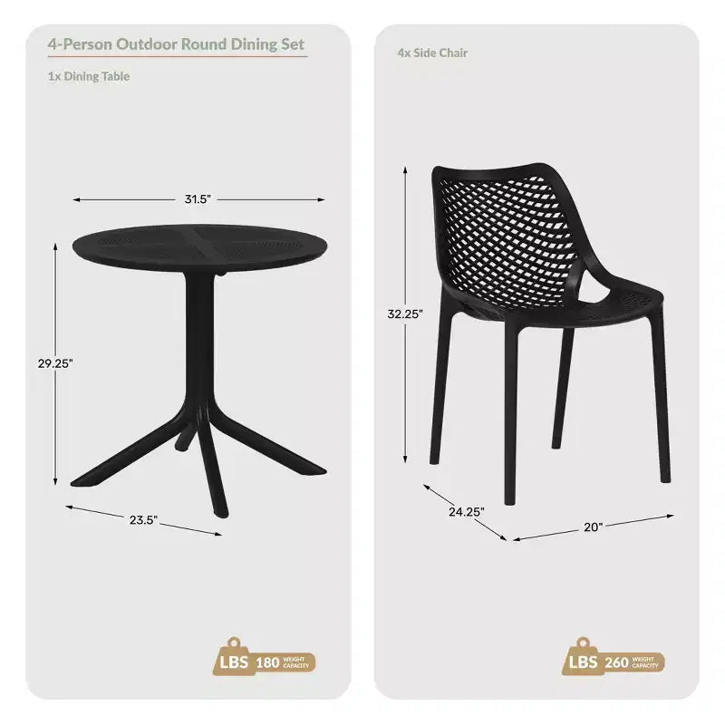 WestinTrends Playa 5-Piece Modern Round Patio Dining Table Set with Stackable Patio Dining Chairs