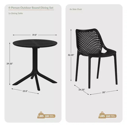 WestinTrends Playa 5-Piece Modern Round Patio Dining Table Set with Stackable Patio Dining Chairs