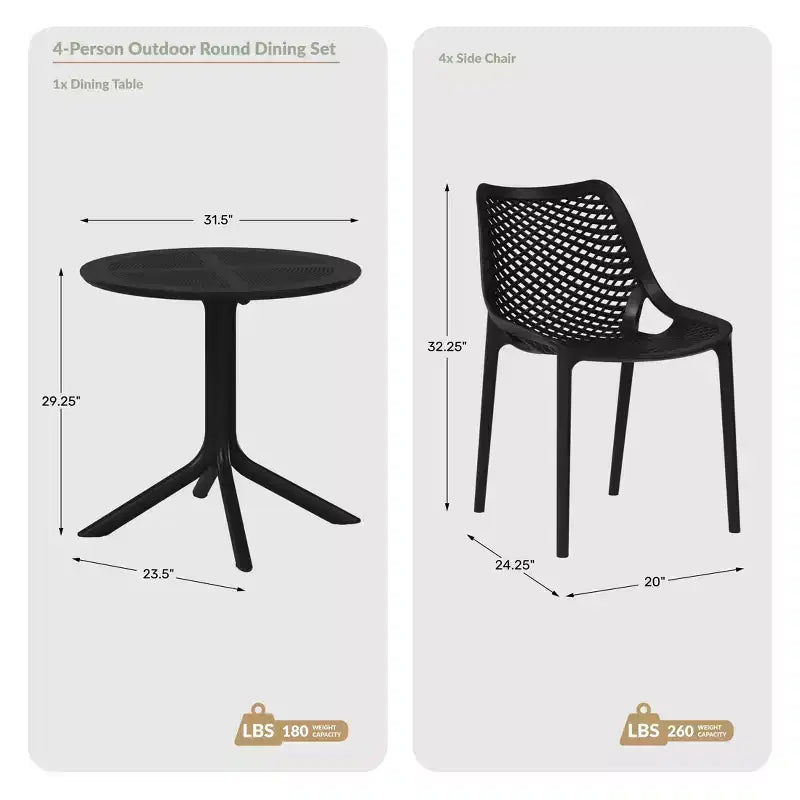 WestinTrends Playa 5-Piece Modern Round Patio Dining Table Set with Stackable Patio Dining Chairs