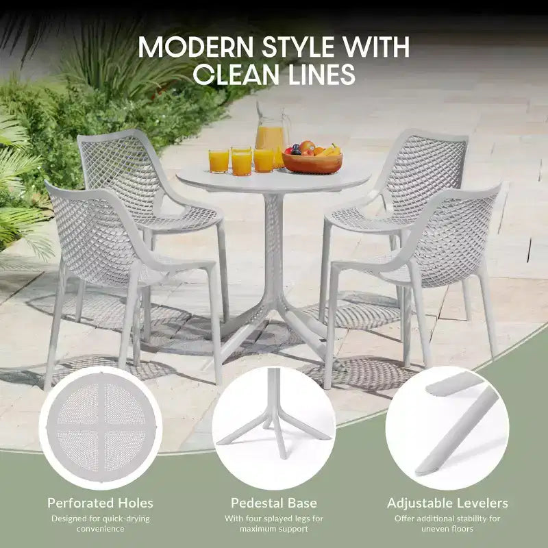 WestinTrends Playa 5-Piece Modern Round Patio Dining Table Set with Stackable Patio Dining Chairs