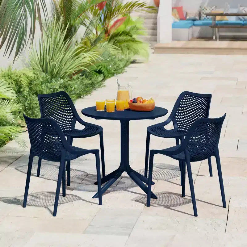 WestinTrends Playa 5-Piece Modern Round Patio Dining Table Set with Stackable Patio Dining Chairs