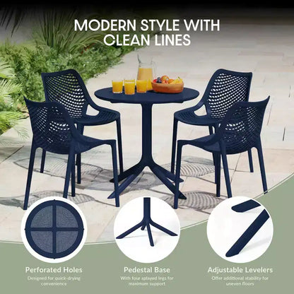 WestinTrends Playa 5-Piece Modern Round Patio Dining Table Set with Stackable Patio Dining Chairs