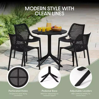 WestinTrends Playa 5-Piece Modern Round Patio Dining Table Set with Stackable Patio Dining Chairs