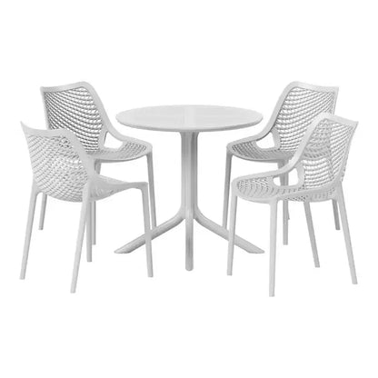 WestinTrends Playa 5-Piece Modern Round Patio Dining Table Set with Stackable Patio Dining Chairs