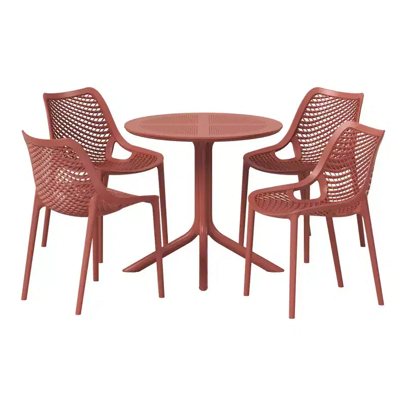 WestinTrends Playa 5-Piece Modern Round Patio Dining Table Set with Stackable Patio Dining Chairs