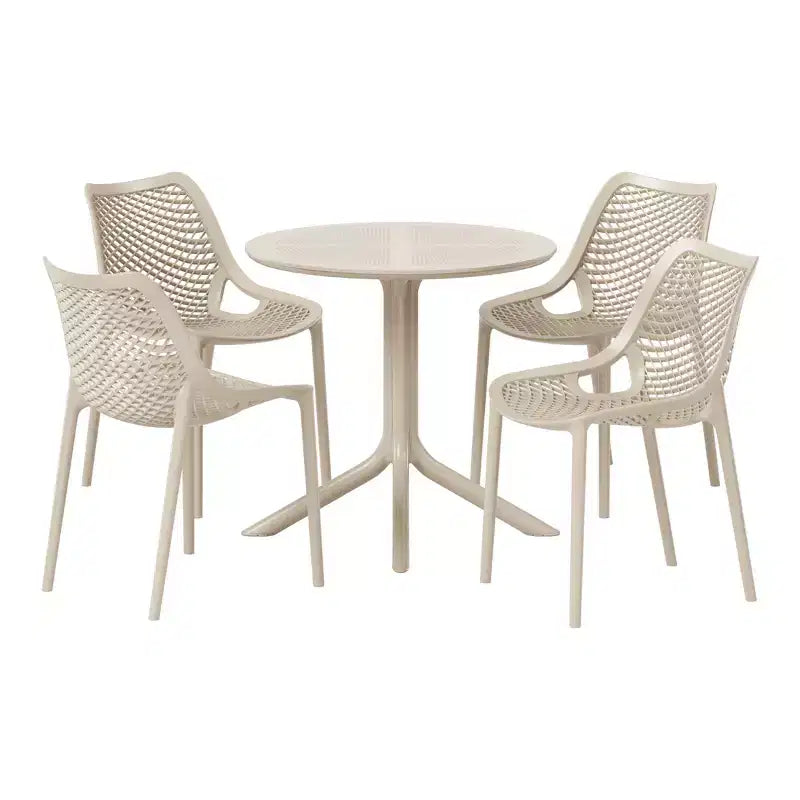 WestinTrends Playa 5-Piece Modern Round Patio Dining Table Set with Stackable Patio Dining Chairs