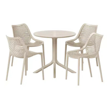 WestinTrends Playa 5-Piece Modern Round Patio Dining Table Set with Stackable Patio Dining Chairs