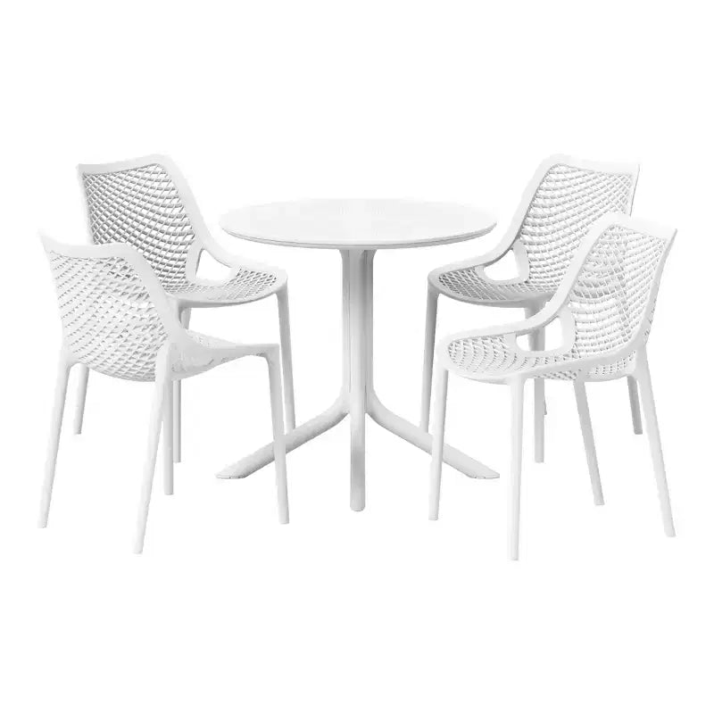 WestinTrends Playa 5-Piece Modern Round Patio Dining Table Set with Stackable Patio Dining Chairs
