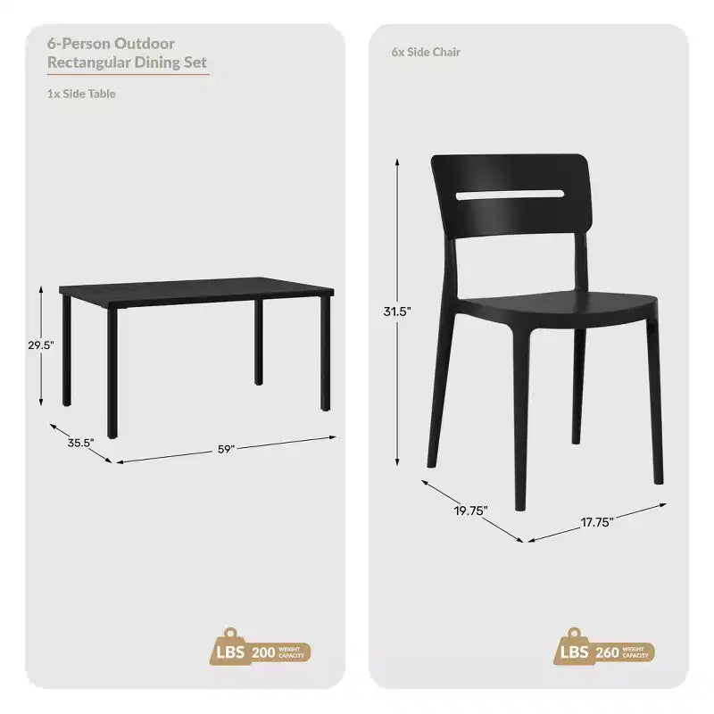 WestinTrends Playa 7-Piece Outdoor Rectangular Metal Patio Dining Table Set With Stackable Patio Chairs
