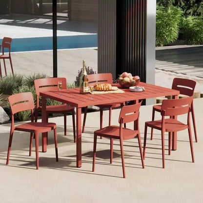 WestinTrends Playa 7-Piece Outdoor Rectangular Metal Patio Dining Table Set With Stackable Patio Chairs