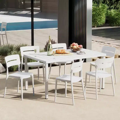 WestinTrends Playa 7-Piece Outdoor Rectangular Metal Patio Dining Table Set With Stackable Patio Chairs