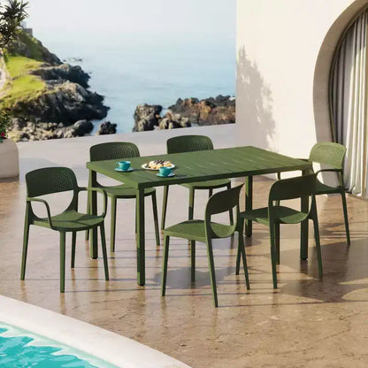 WestinTrends Playa 7-Piece Outdoor Rectangular Metal Patio Dining Table Set With Stackable Patio Dining Chairs