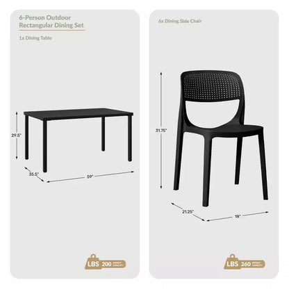 WestinTrends Playa 7-Piece Outdoor Rectangular Metal Patio Dining Table Set With Stackable Patio Dining Chairs