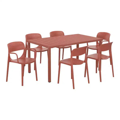 WestinTrends Playa 7-Piece Outdoor Rectangular Metal Patio Dining Table Set With Stackable Patio Dining Chairs