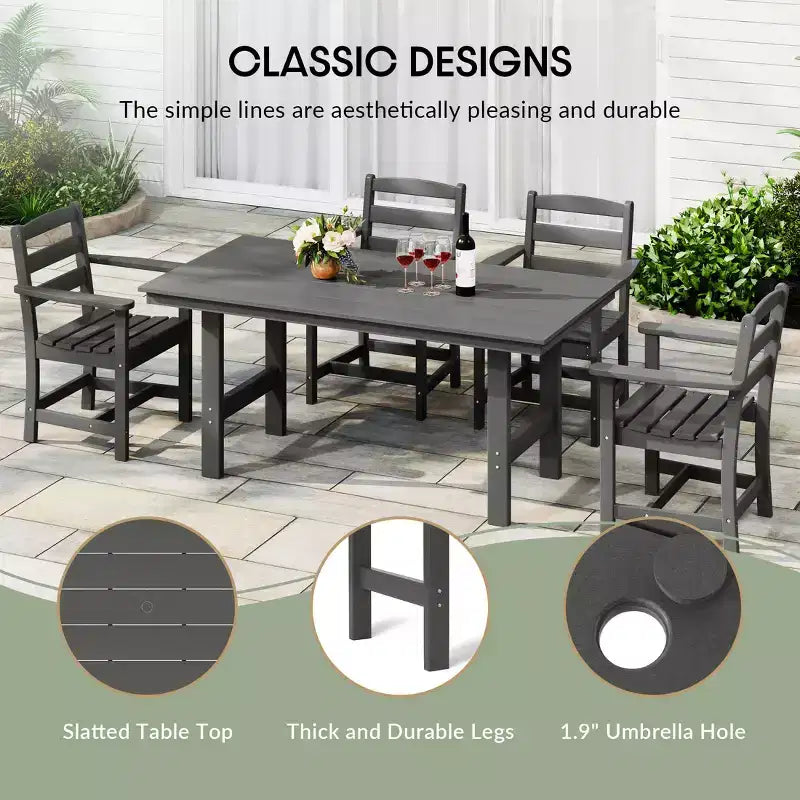 WestinTrends Ashore Set da pranzo da esterno rettangolare a 7 pezzi in HDPE con sedie laterali