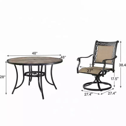 CLIHOME 5-Piece Outdoor Aluminum Dining Set With 4 360 Swivel Chairs & 1 48 Round Ceramic Table With Umbrella Hole