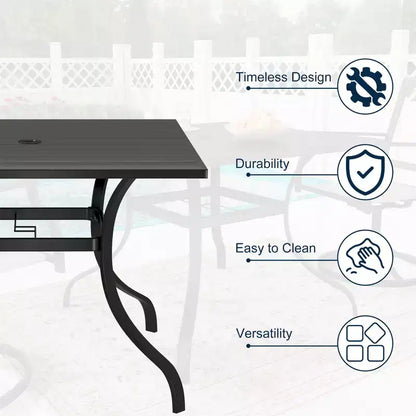 Set da pranzo da esterno a 8 pezzi CLIHOME, tavolo quadrato con foro per ombrellone e sedie girevoli a 360°