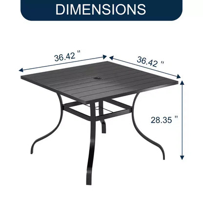 Set da pranzo da esterno a 8 pezzi CLIHOME, tavolo quadrato con foro per ombrellone e sedie girevoli a 360°