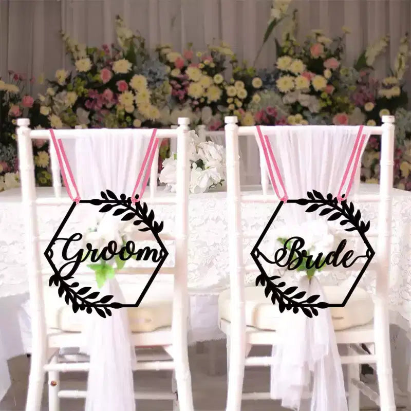 1 Pair Mr and Mrs Chair Signs Wooden Bride and Groom Signs Decoration Chair Back Hanging Pendant with Ribbon Wedding Hanging Sign for Wedding