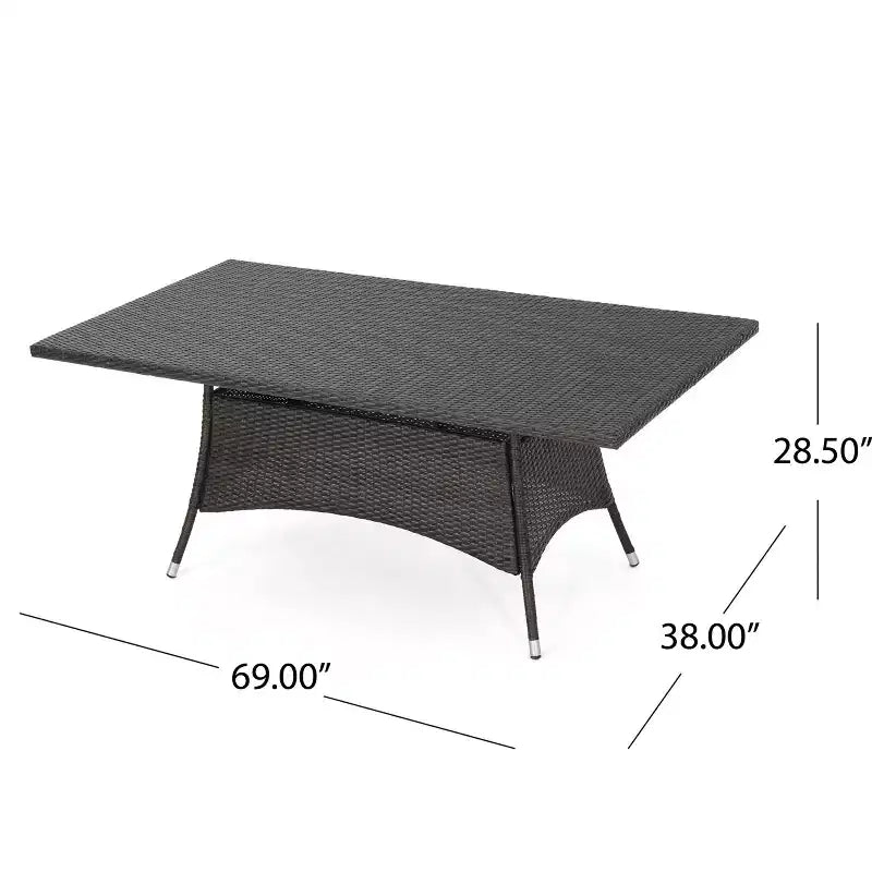 Set da pranzo da 7 pezzi da esterno GDFStudio Toledano in vimini e ferro con cuscino resistente all'acqua