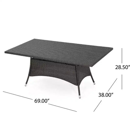 Set da pranzo da 7 pezzi da esterno GDFStudio Toledano in vimini e ferro con cuscino resistente all'acqua