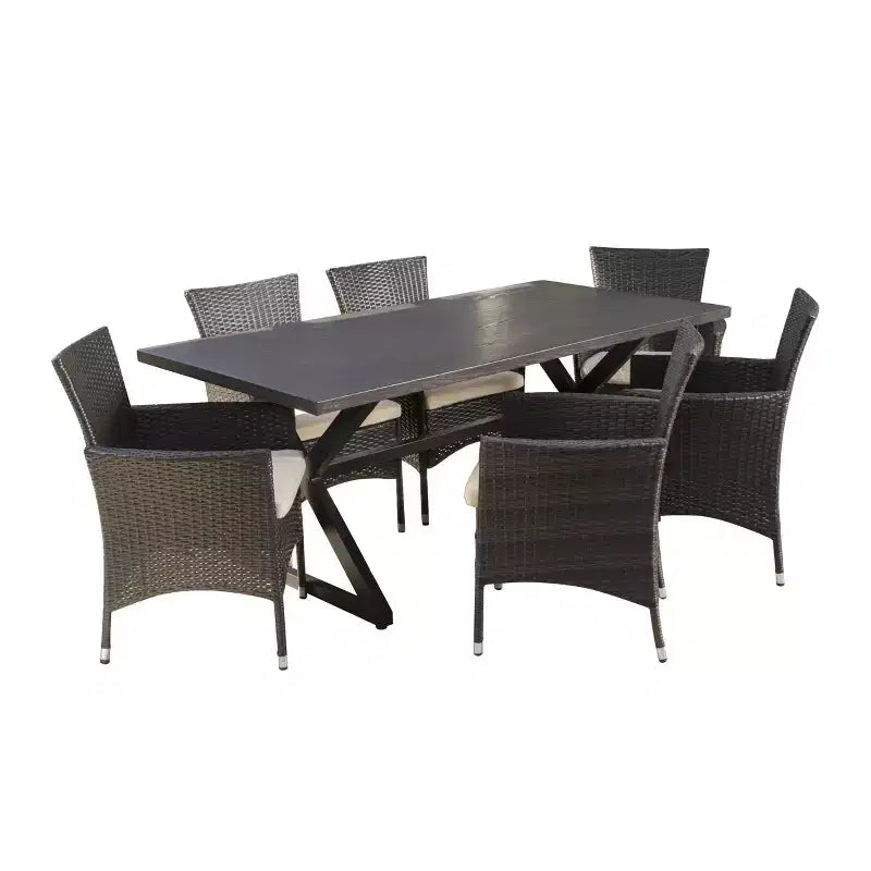 Christopher Knight Home Dion Set da pranzo da 7 pezzi in vimini e alluminio per esterni