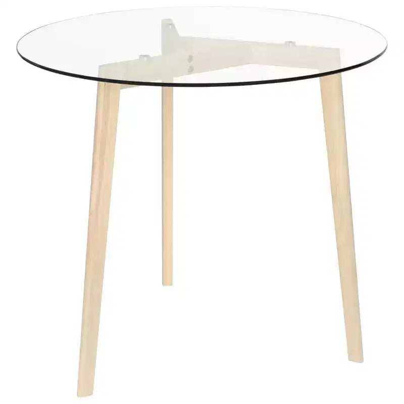 vidaXL Elegante Tavolo Rotondo da Pranzo con Piano in Vetro Temperato e Gambe in Legno Massello di Rovere per Cucina o Sala da Pranzo, Marrone Trasparente, Diametro 80 cm