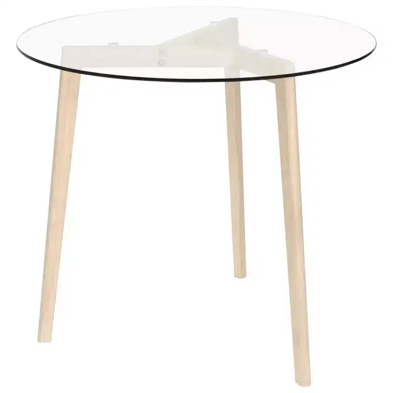 vidaXL Elegante Tavolo Rotondo da Pranzo con Piano in Vetro Temperato e Gambe in Legno Massello di Rovere per Cucina o Sala da Pranzo, Marrone Trasparente, Diametro 80 cm