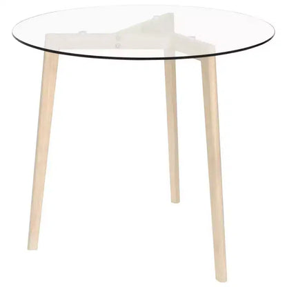 vidaXL Elegante Tavolo Rotondo da Pranzo con Piano in Vetro Temperato e Gambe in Legno Massello di Rovere per Cucina o Sala da Pranzo, Marrone Trasparente, Diametro 80 cm